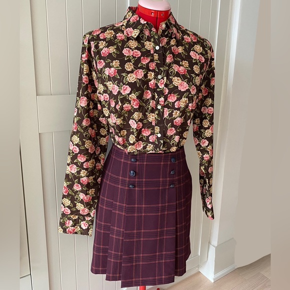 Jones New York Signature Blouse, 100% Cotton, Floral, Brown/Pink, Women's (US M) - Picture 2 of 10